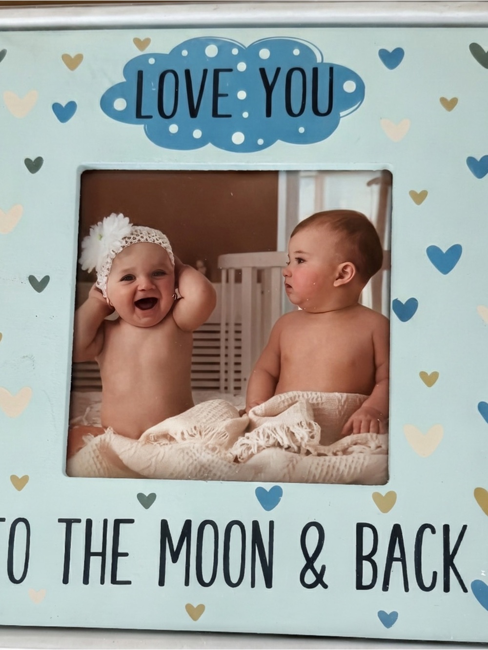 Love You To The Moon & Back Framed Wall Photo Decor - Light Blue